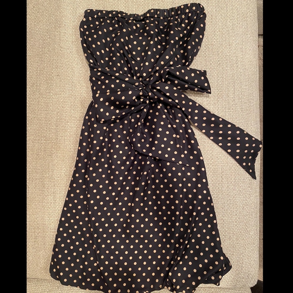 BCBGMaxAzria Black Strapless Polka Dot Dress with Cream Dots